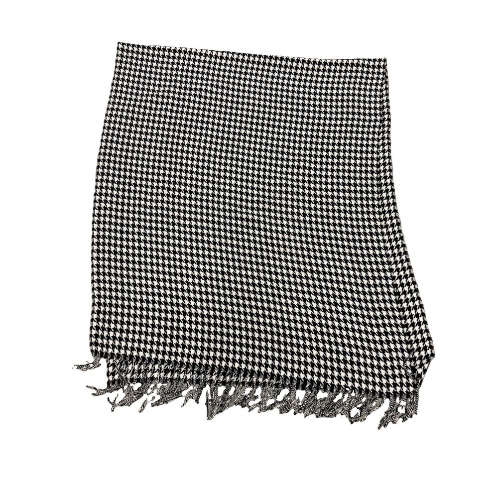 Vintage Royal Rossi 100% Mongolian Cashmere Scarf Houndstooth Black White 68"